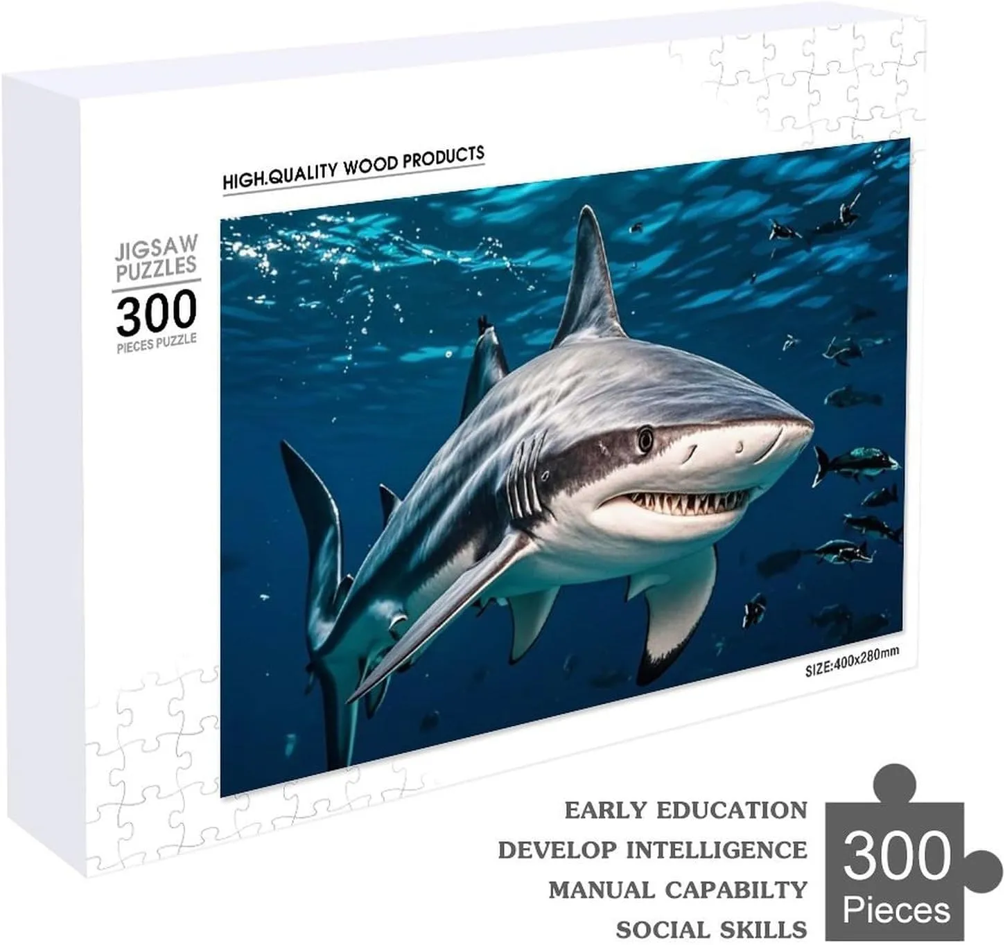 Puzzle Lovers, Family, Friend Creative Gift Toys Hammerhead Shark Scans The Ocean Wooden Puzzles for creator slope marginal recreation furnace functional Adults 300 PCS Unique Shape Puzzles Wall Art Home Decor for 