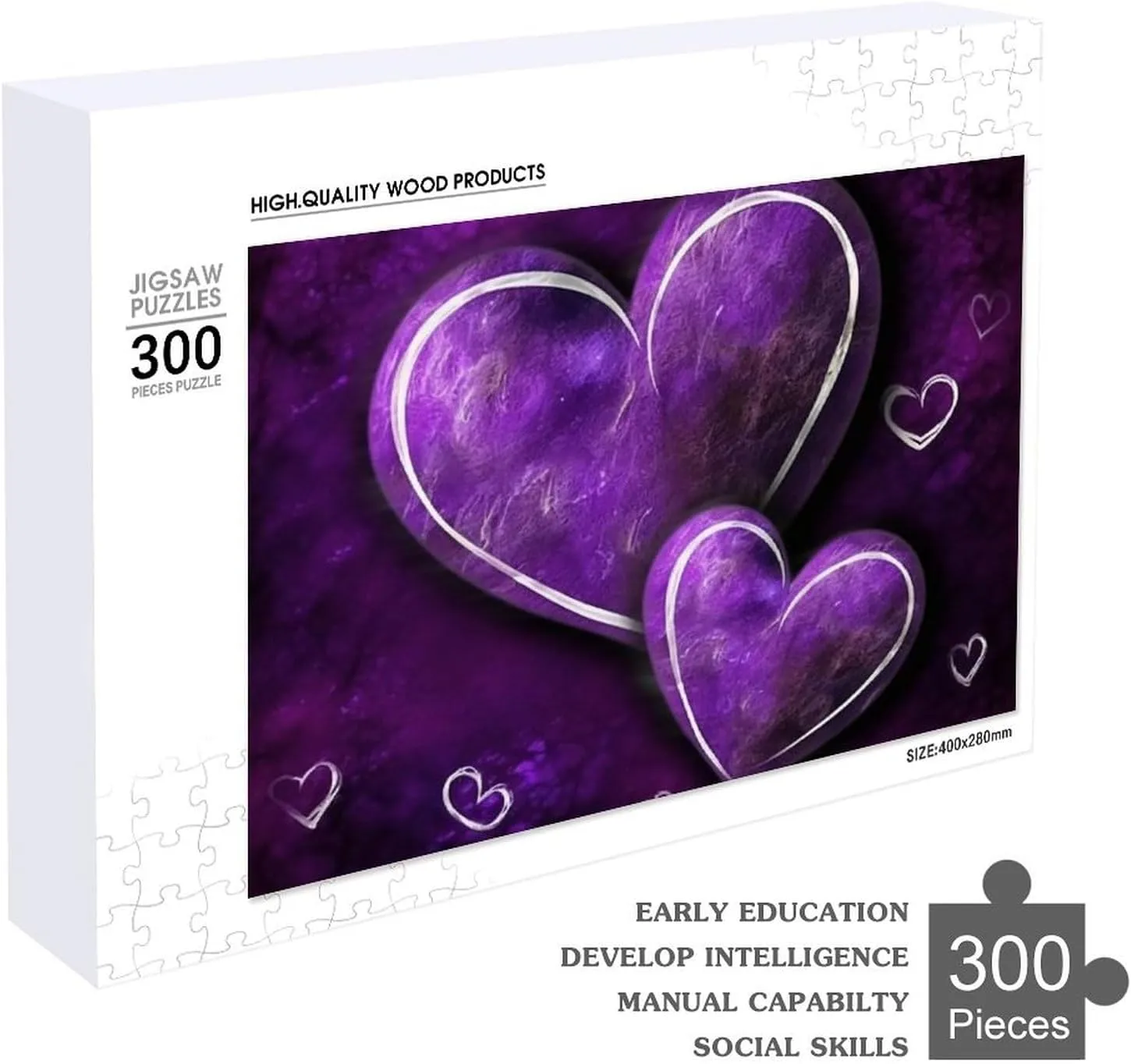 Puzzle Lovers, Family, Friend Creative Gift Toys Purple Hearts Wooden Puzzles for Adults 300 juggle PCS Unique Shape Puzzles Wall Art Home Decor for 