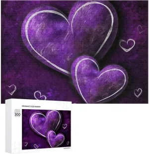 Puzzle Lovers, Family, Friend Creative Gift Toys Purple Hearts Wooden Puzzles for Adults 300 juggle PCS Unique Shape Puzzles Wall Art Home Decor for 