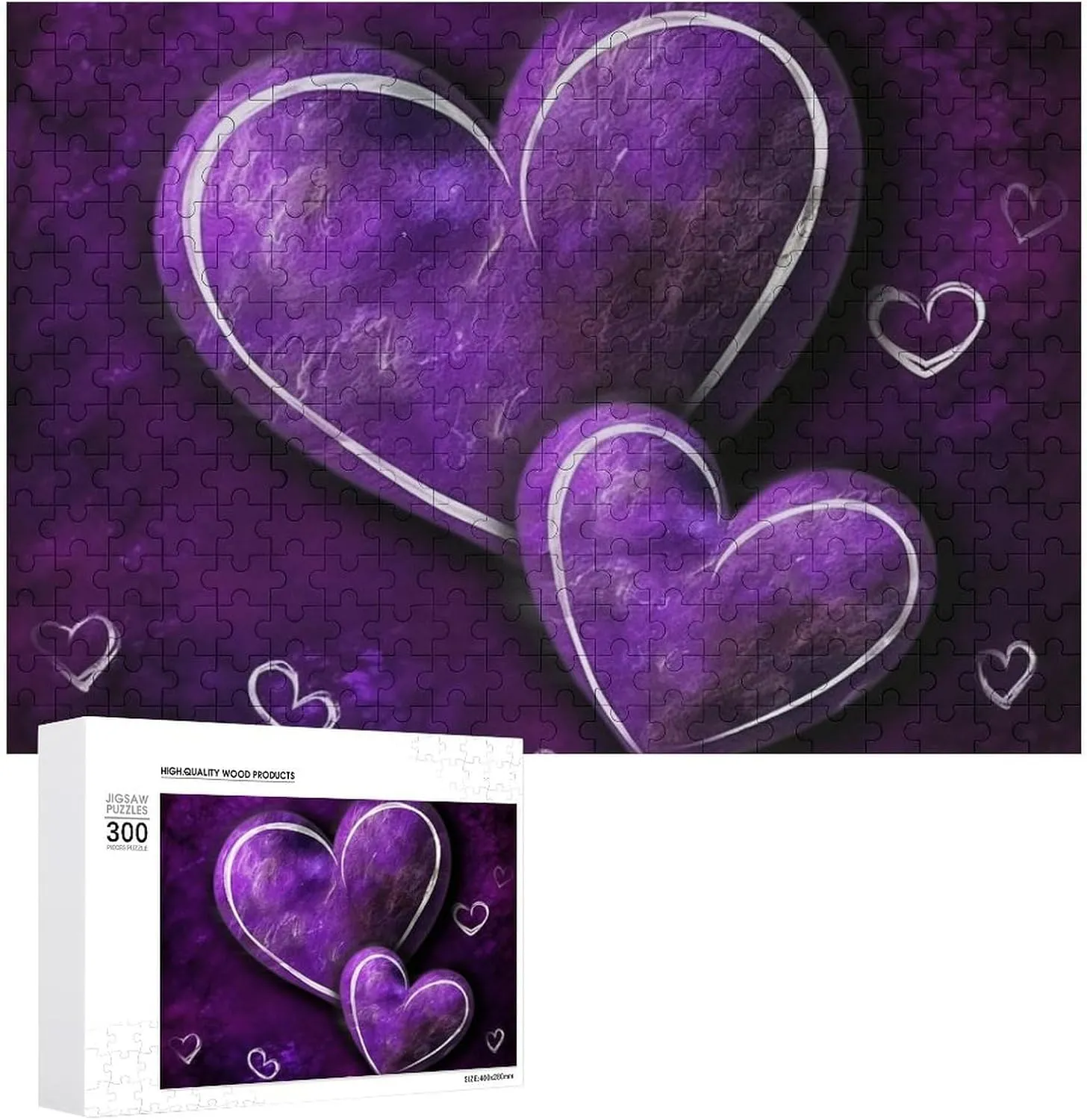 Puzzle Lovers, Family, Friend Creative Gift Toys Purple Hearts Wooden Puzzles for Adults 300 juggle PCS Unique Shape Puzzles Wall Art Home Decor for 