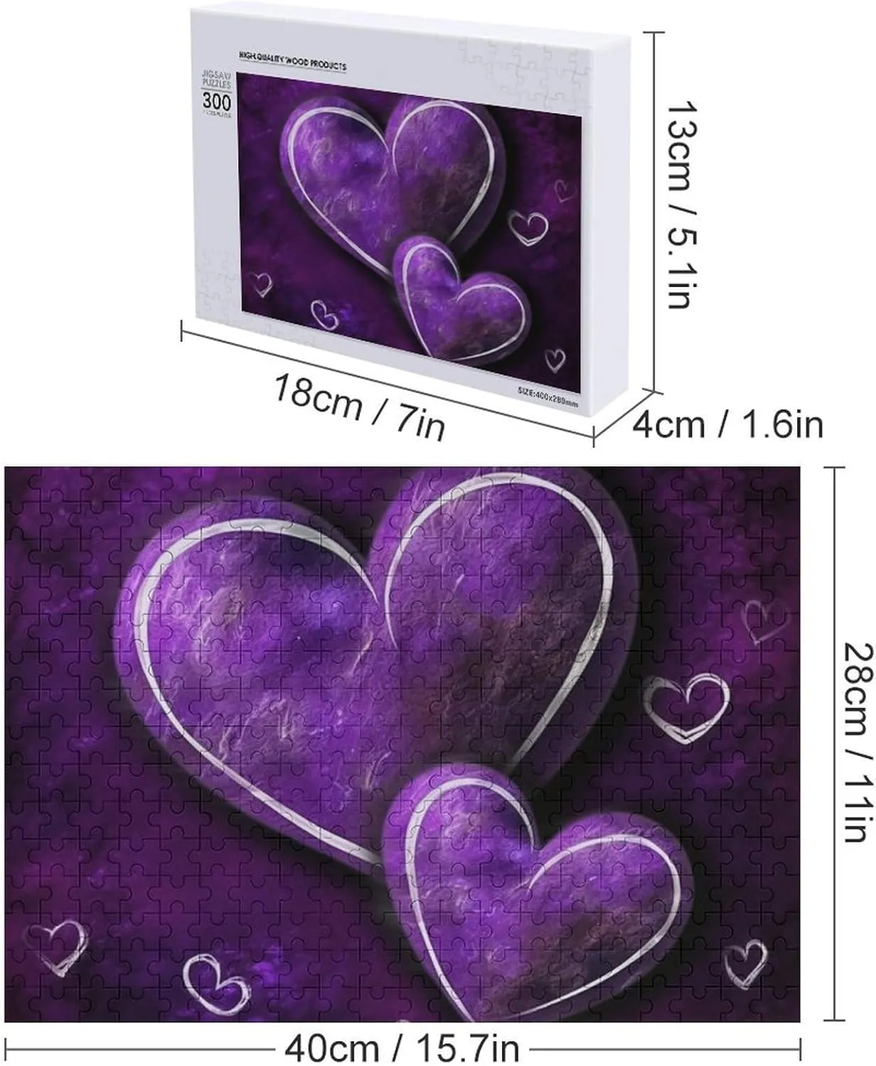 Puzzle Lovers, Family, Friend Creative Gift Toys Purple Hearts Wooden Puzzles for Adults 300 juggle PCS Unique Shape Puzzles Wall Art Home Decor for 