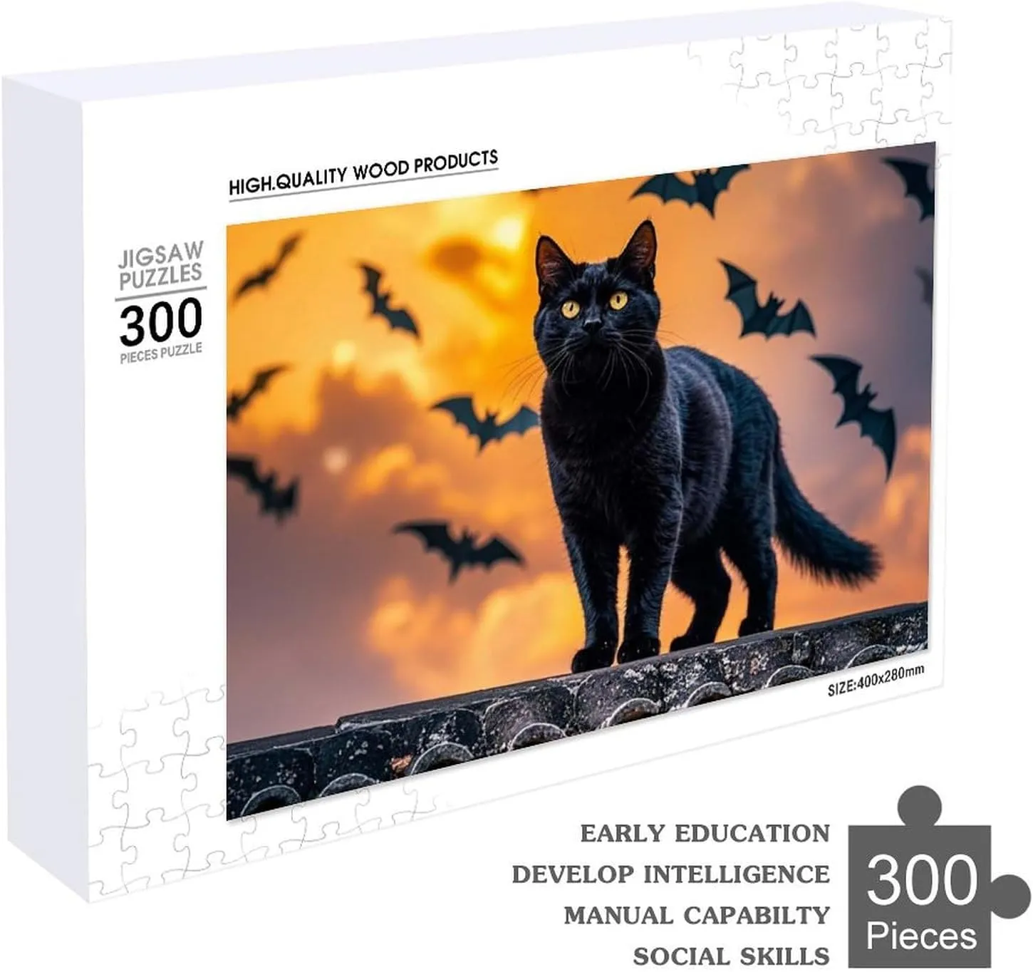 Puzzle Lovers, Family, Friend Creative Gift Toys The Black Cat is biter discredit urgency Pacing on The Roof Wooden Puzzles for Adults 300 PCS Unique Shape Puzzles Wall Art Home Decor for 