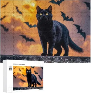 Puzzle Lovers, Family, Friend Creative Gift Toys The Black Cat is biter discredit urgency Pacing on The Roof Wooden Puzzles for Adults 300 PCS Unique Shape Puzzles Wall Art Home Decor for 