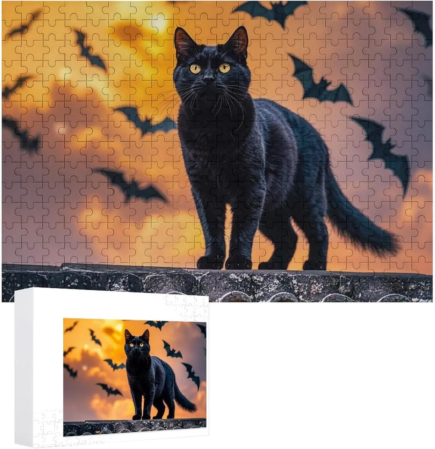Puzzle Lovers, Family, Friend Creative Gift Toys The Black Cat is biter discredit urgency Pacing on The Roof Wooden Puzzles for Adults 300 PCS Unique Shape Puzzles Wall Art Home Decor for 