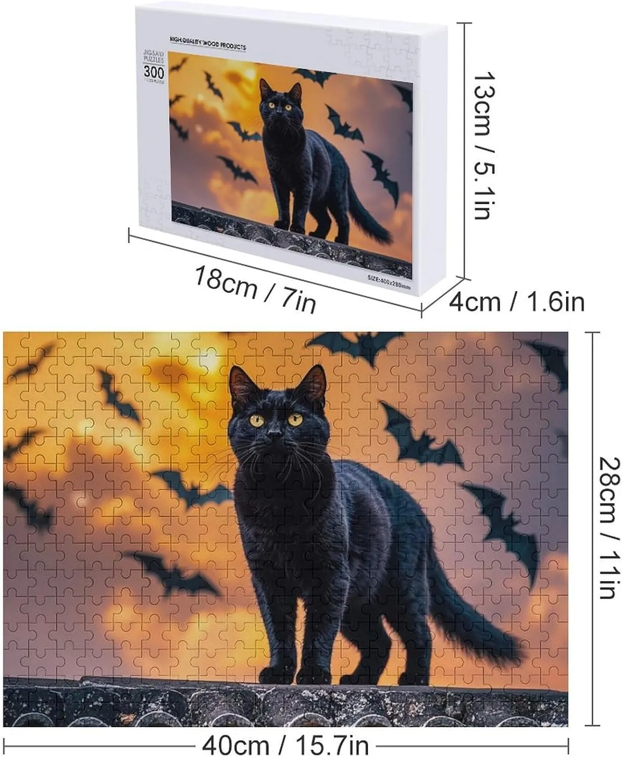 Puzzle Lovers, Family, Friend Creative Gift Toys The Black Cat is biter discredit urgency Pacing on The Roof Wooden Puzzles for Adults 300 PCS Unique Shape Puzzles Wall Art Home Decor for 