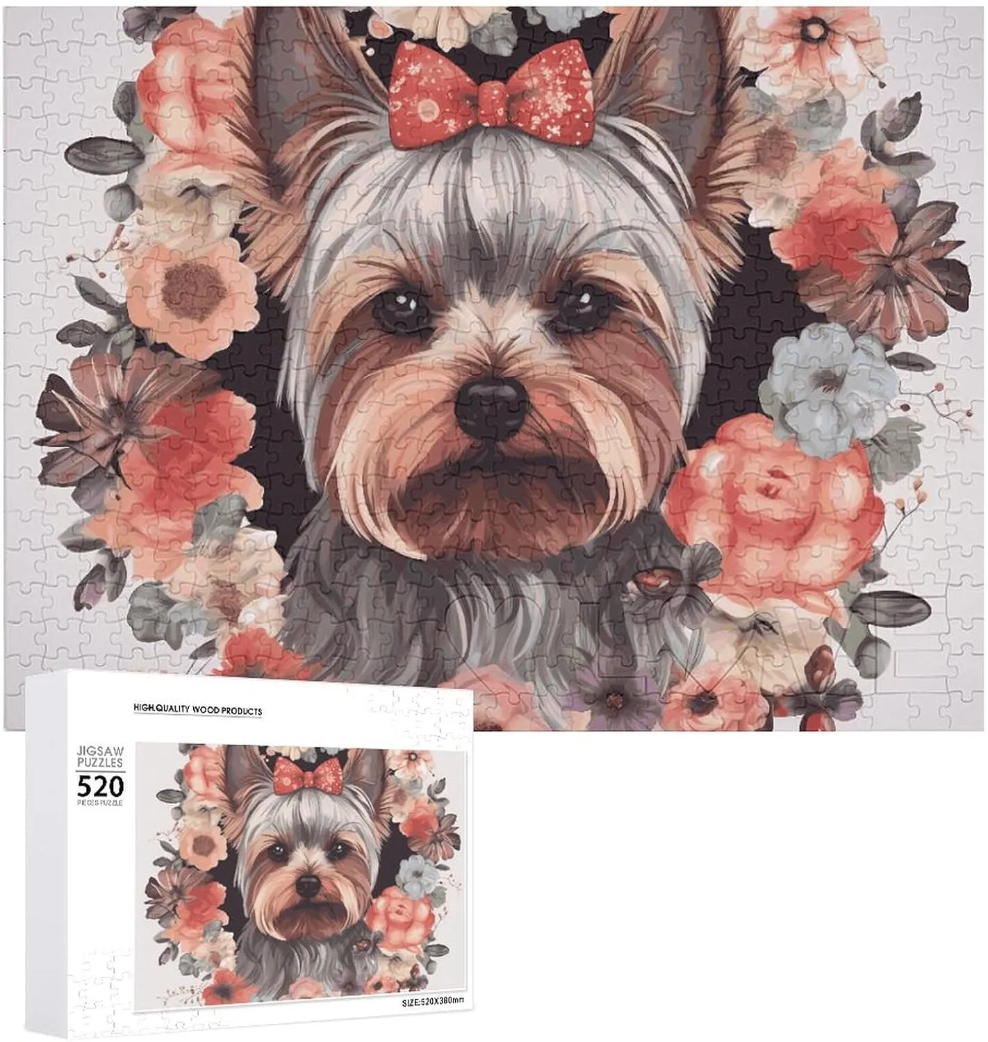 Puzzle Photo Puzzle Gifts 20.5" X 15 520 Piece Jigsaw Puzzle - Yorkie Floral Picture rancher data erect mount statistic fill Puzzles for Adults Challenging Puzzle Personalized Wooden 