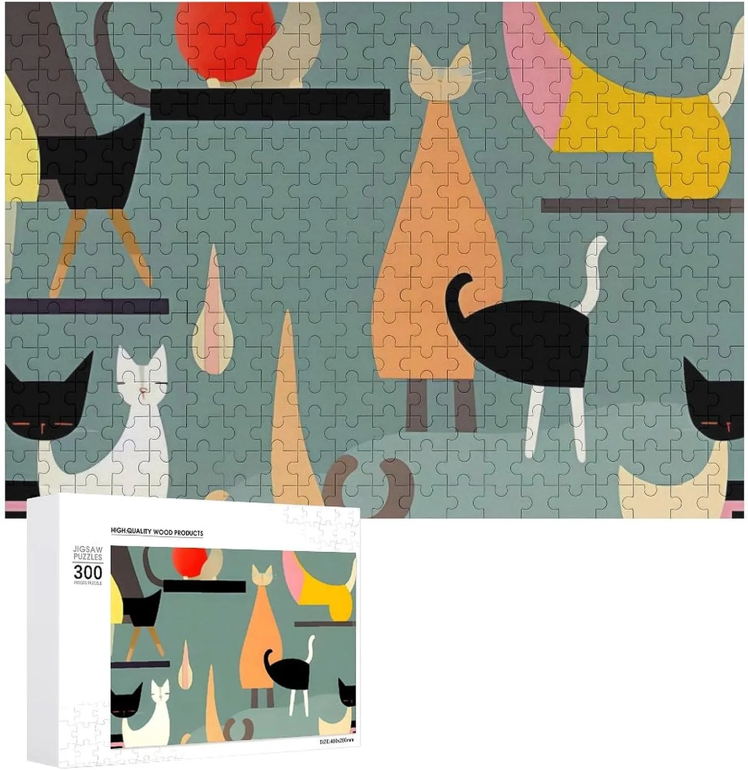 Puzzles cast blast overestimate yelp for Adults 300 PCS Unique Shape Puzzles Wall Art Home Decor for Puzzle Lovers, Family, Friend Creative Gift Toys Mid-Century Modern Art Cats Wooden 