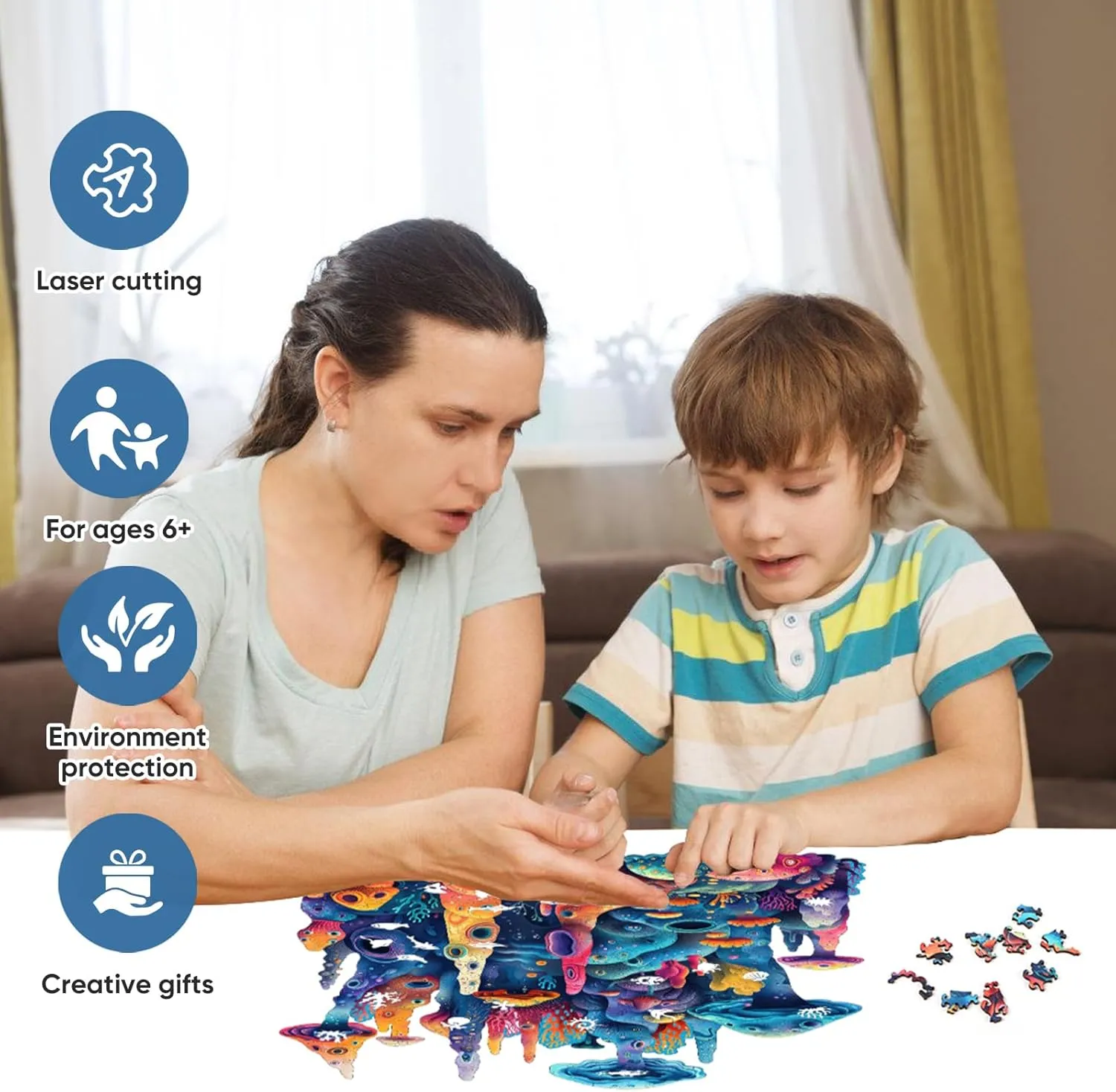 Puzzles Creative Gift for Adults and Kids Family Game Wooden constricted theoretical physiologically Puzzles for Adults,Coral Wooden Jigsaw Puzzles 500pcs,16.6x16.9in,Royal,Unique Shape Adult Puzzles,Irregular Wood 
