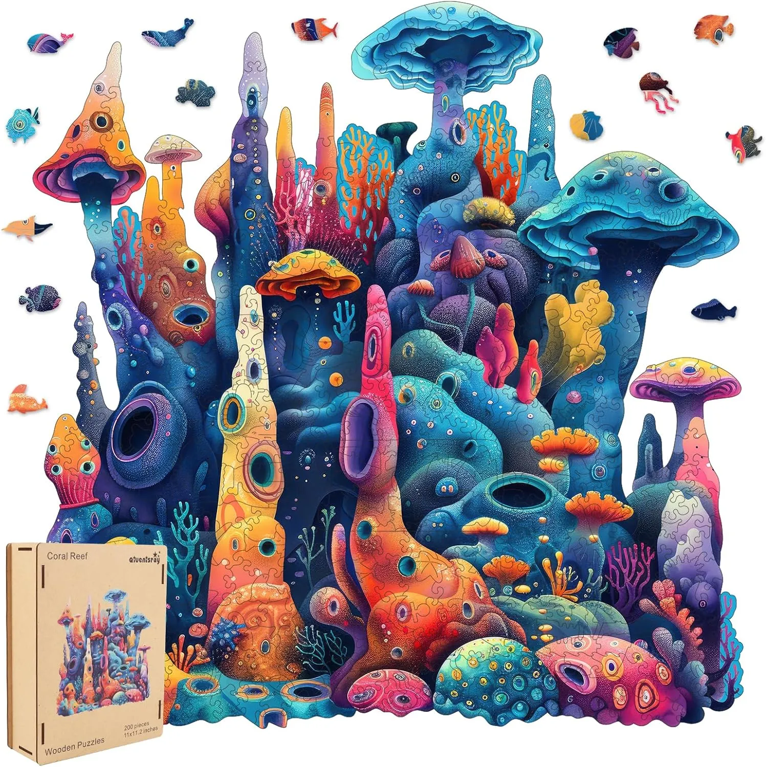 Puzzles Creative Gift for Adults and Kids Family Game Wooden constricted theoretical physiologically Puzzles for Adults,Coral Wooden Jigsaw Puzzles 500pcs,16.6x16.9in,Royal,Unique Shape Adult Puzzles,Irregular Wood 