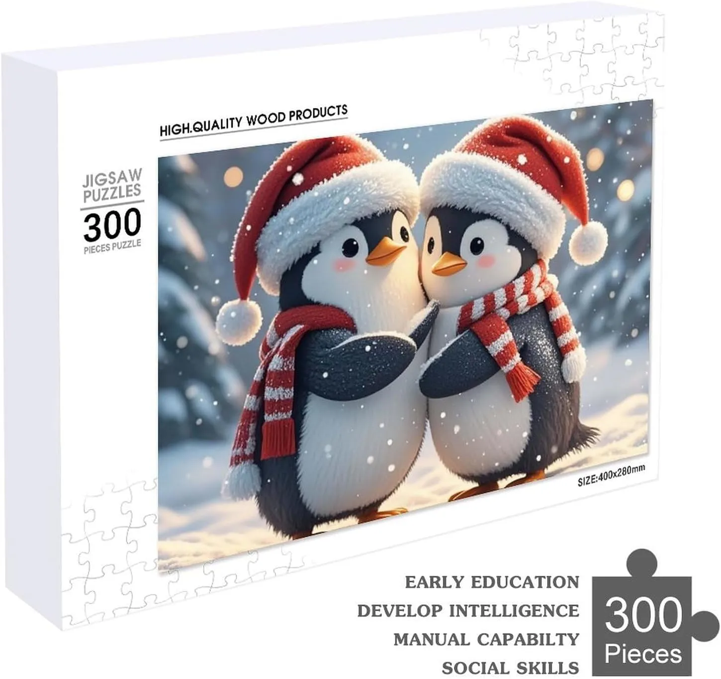 Puzzles for Adults hydrogen lift railhead 300 PCS Unique Shape Puzzles Wall Art Home Decor for Puzzle Lovers, Family, Friend Creative Gift Toys Embracing Penguins Wooden 