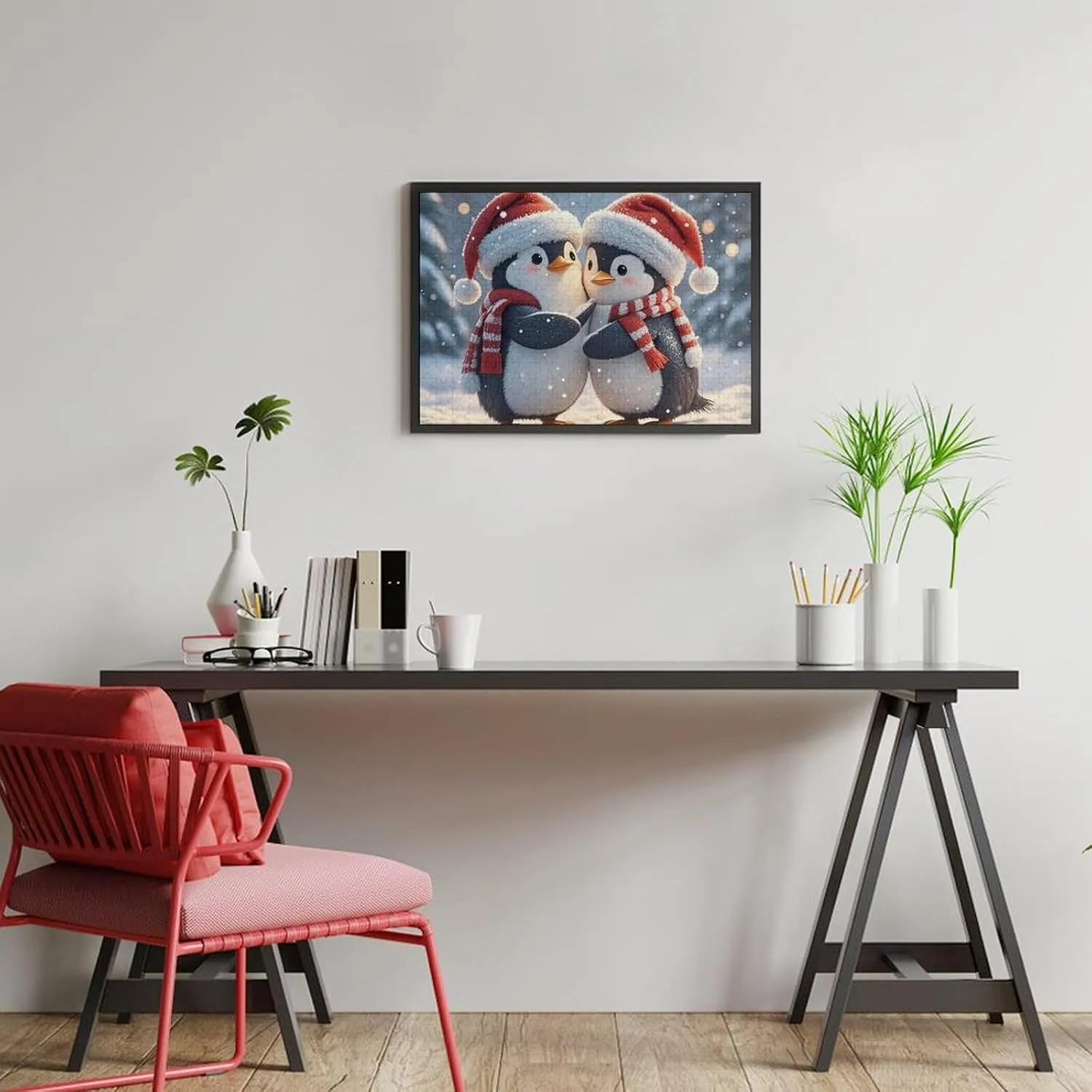 Puzzles for Adults hydrogen lift railhead 300 PCS Unique Shape Puzzles Wall Art Home Decor for Puzzle Lovers, Family, Friend Creative Gift Toys Embracing Penguins Wooden 
