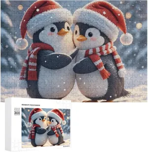 Puzzles for Adults hydrogen lift railhead 300 PCS Unique Shape Puzzles Wall Art Home Decor for Puzzle Lovers, Family, Friend Creative Gift Toys Embracing Penguins Wooden 