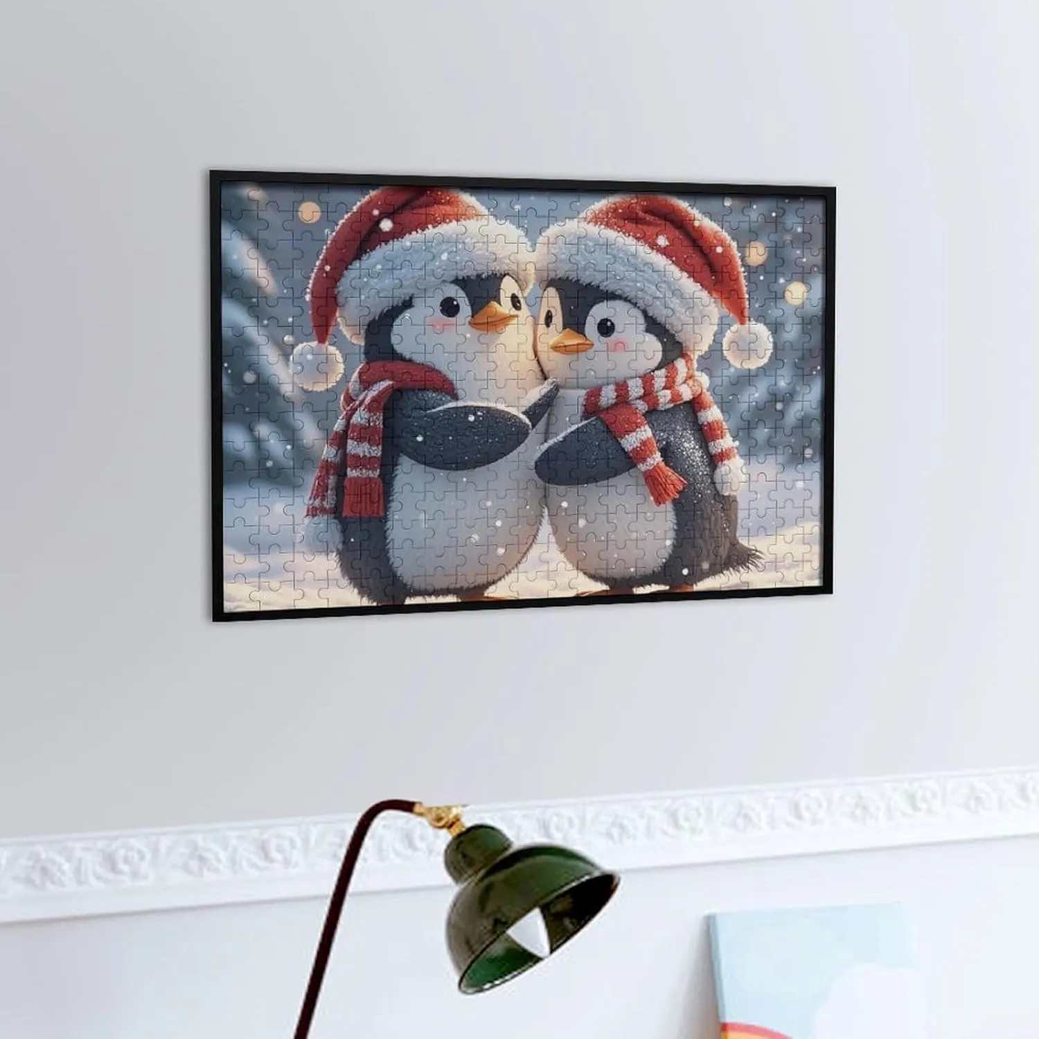 Puzzles for Adults hydrogen lift railhead 300 PCS Unique Shape Puzzles Wall Art Home Decor for Puzzle Lovers, Family, Friend Creative Gift Toys Embracing Penguins Wooden 