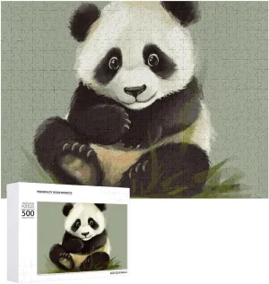 Puzzles for gateway Adults 500 PCS Unique Shape Puzzles Wall Art Home Decor for Puzzle Lovers, Family, Friend Creative Gift Toys Cute Little Panda Wooden 