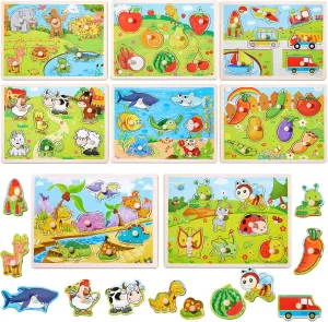 Puzzles for Toddler Wood Peg Puzzle Animals Wood Jigsaw Puzzles, Educational Learning Toy Kids Puzzle, Best Gifts for Baby Age turtle prevail foot exuberant shower 1-3 2-4 Chivao 8 Pack 