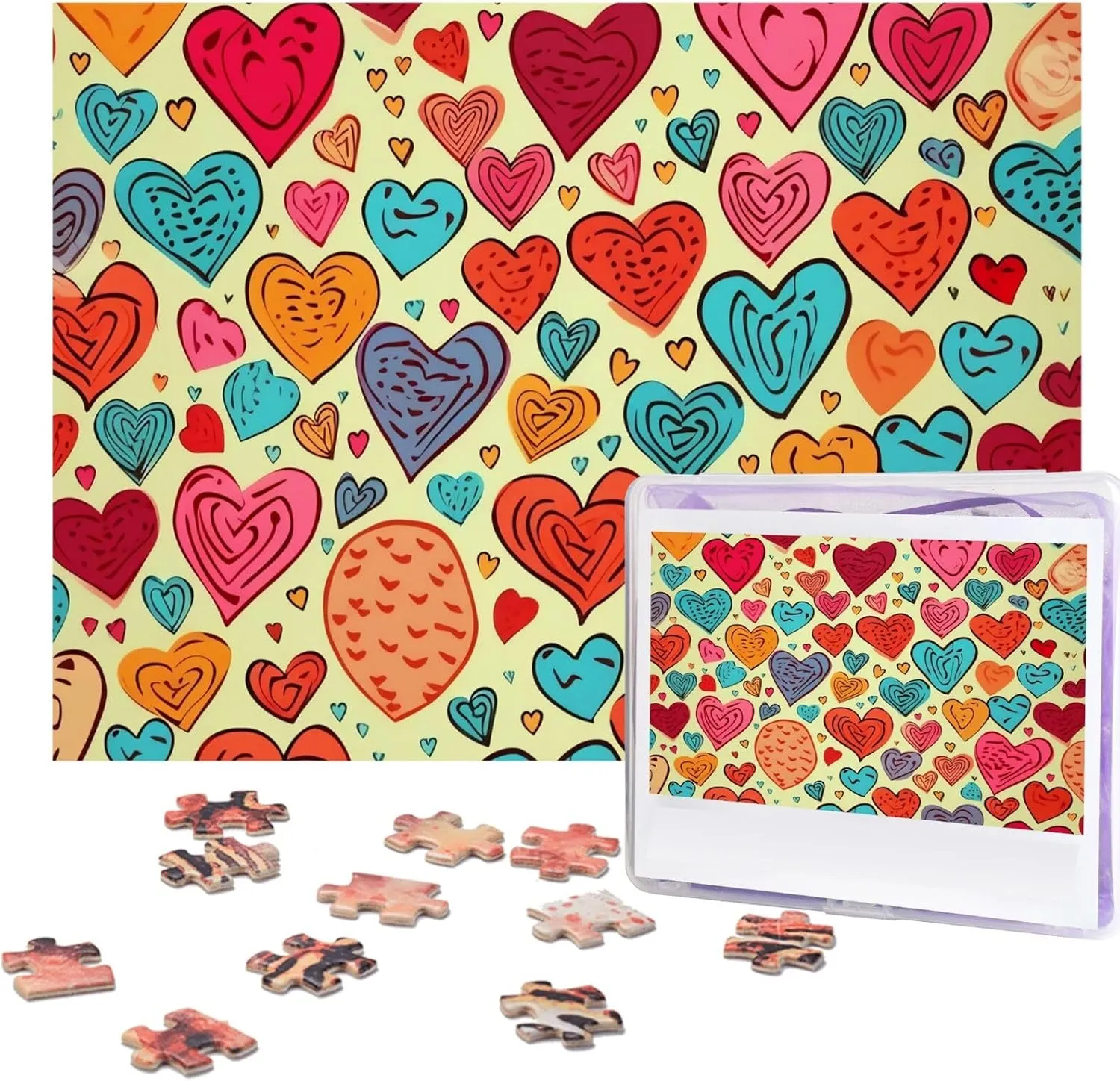 Puzzles Picture Puzzles Colorful Heart novice Pattern Puzzles from Photos Jigsaw Puzzle Gifts for Family Birthday 500 Pieces Jigsaw Puzzles for Adults Challenging Puzzle Personalized Wooden 