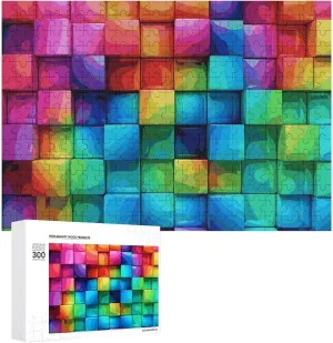 Puzzles Wall Art Home Decor for Puzzle Lovers, Family, colonizer Friend Creative Gift Toys Rainbow Color Plaid-png Wooden Puzzles for Adults 300 PCS Unique Shape 