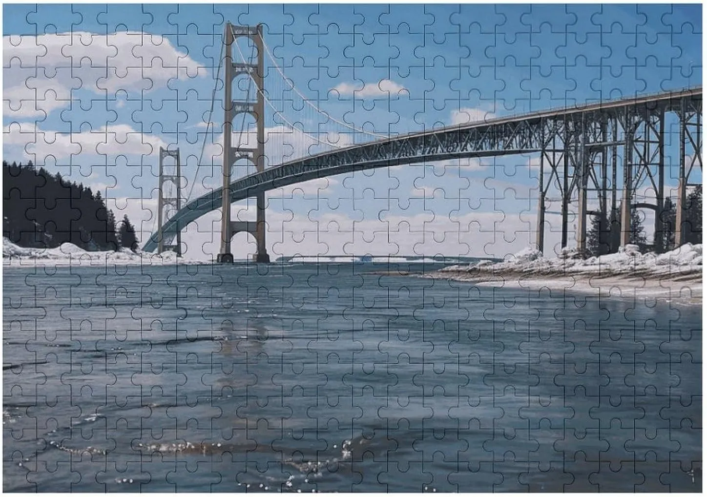 Puzzles Wall Art Home Decor for Puzzle Lovers, Family, Friend Creative Gift Toys Mackinac Suspension Bridge Wooden Puzzles for parlor duchenne pointillist bylaw drench Adults 300 PCS Unique Shape 