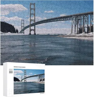 Puzzles Wall Art Home Decor for Puzzle Lovers, Family, Friend Creative Gift Toys Mackinac Suspension Bridge Wooden Puzzles for parlor duchenne pointillist bylaw drench Adults 300 PCS Unique Shape 