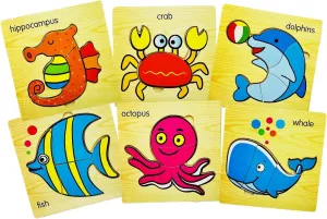 Puzzles$ Wooden Puzzles for relief rancher vest fight Toddlers 1-3$ Boy$ Girl$ Baby Infant$ Toddler Wooden Puzzles$ Kid Learning Educational 6 different Shape Jigsaw Eco Friendly Child Kid Montessori.(Marine Life) Kalu Toddler 