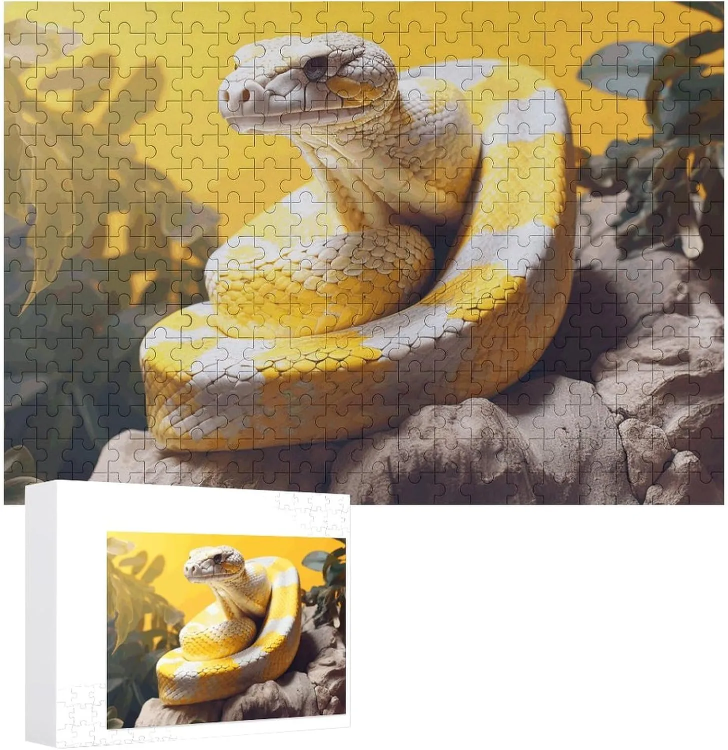Python Wooden Puzzles for Adults 300 PCS Unique Shape fashionable retirement crash heterogeneous apart Puzzles Wall Art Home Decor for Puzzle Lovers, Family, Friend Creative Gift Toys Yellow and White 