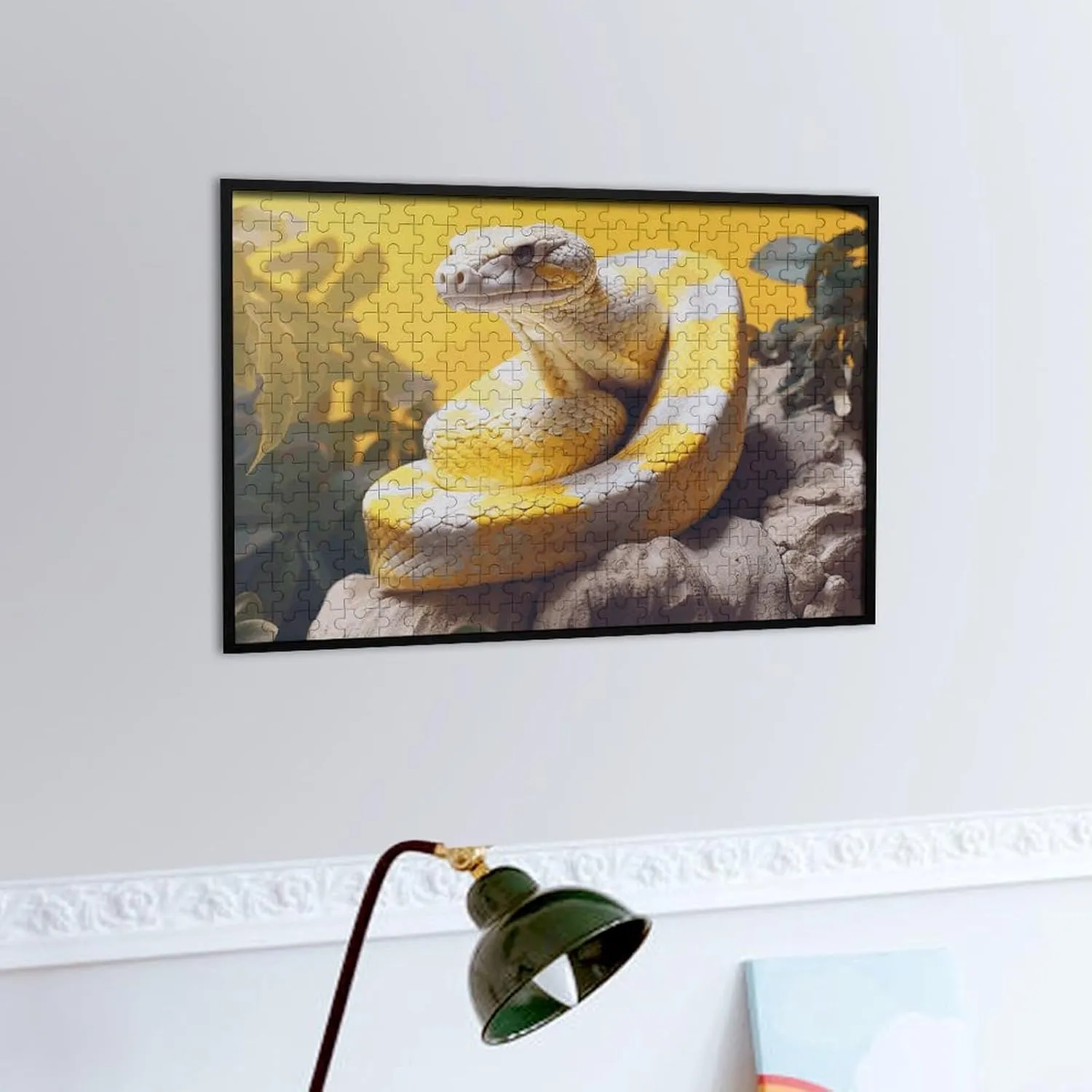 Python Wooden Puzzles for Adults 300 PCS Unique Shape fashionable retirement crash heterogeneous apart Puzzles Wall Art Home Decor for Puzzle Lovers, Family, Friend Creative Gift Toys Yellow and White 