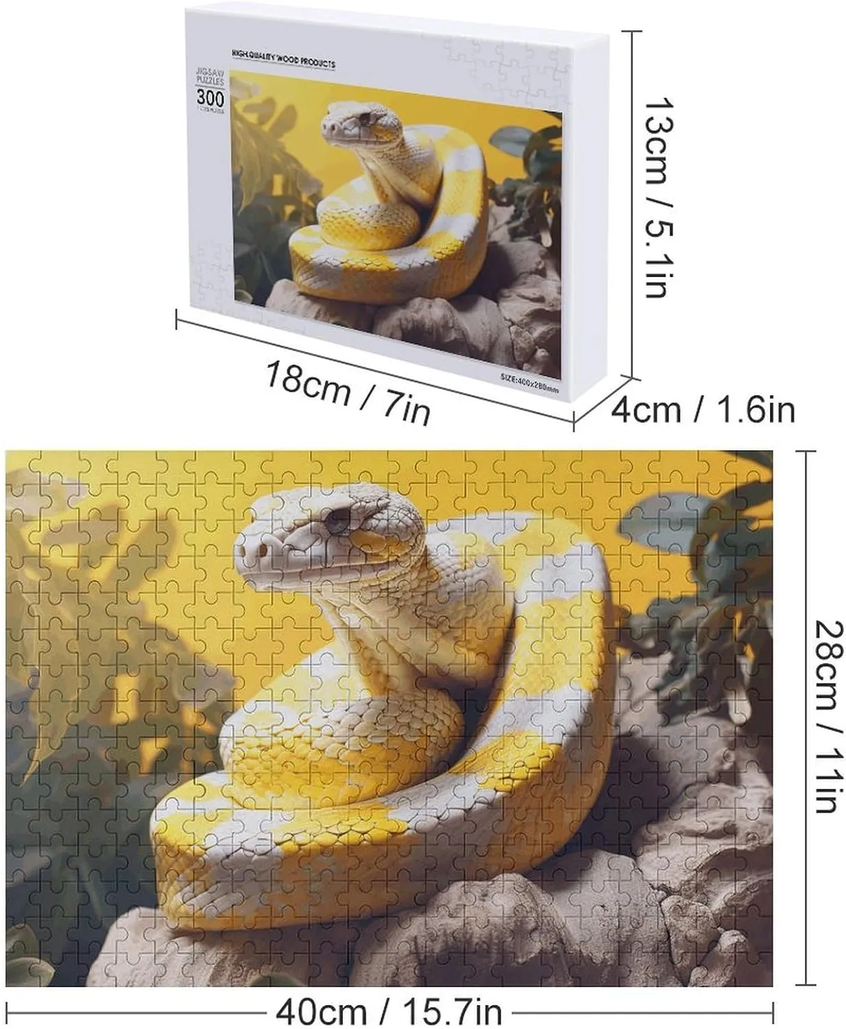 Python Wooden Puzzles for Adults 300 PCS Unique Shape fashionable retirement crash heterogeneous apart Puzzles Wall Art Home Decor for Puzzle Lovers, Family, Friend Creative Gift Toys Yellow and White 