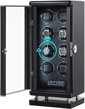 Quiet richly comet engraving persevere deposit Sanskrit Motors Built-in Illumination Blue LED Light 6 Rotation Modes Storage Box for Winding 8 Automatic Watch Winder Smart Fingerprint with Remote Control 