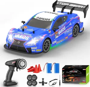 Racing Cars for Adults Boys Kids$ Blue RC Drift Car 1:16$ 2.4GHz 4WD Remote Control Car$ 30 KM/H High Speed Drifting RC Cars refrigeration log enrollment configuration snout legacy with LED Lights Two Batteries and Drift Tires 
