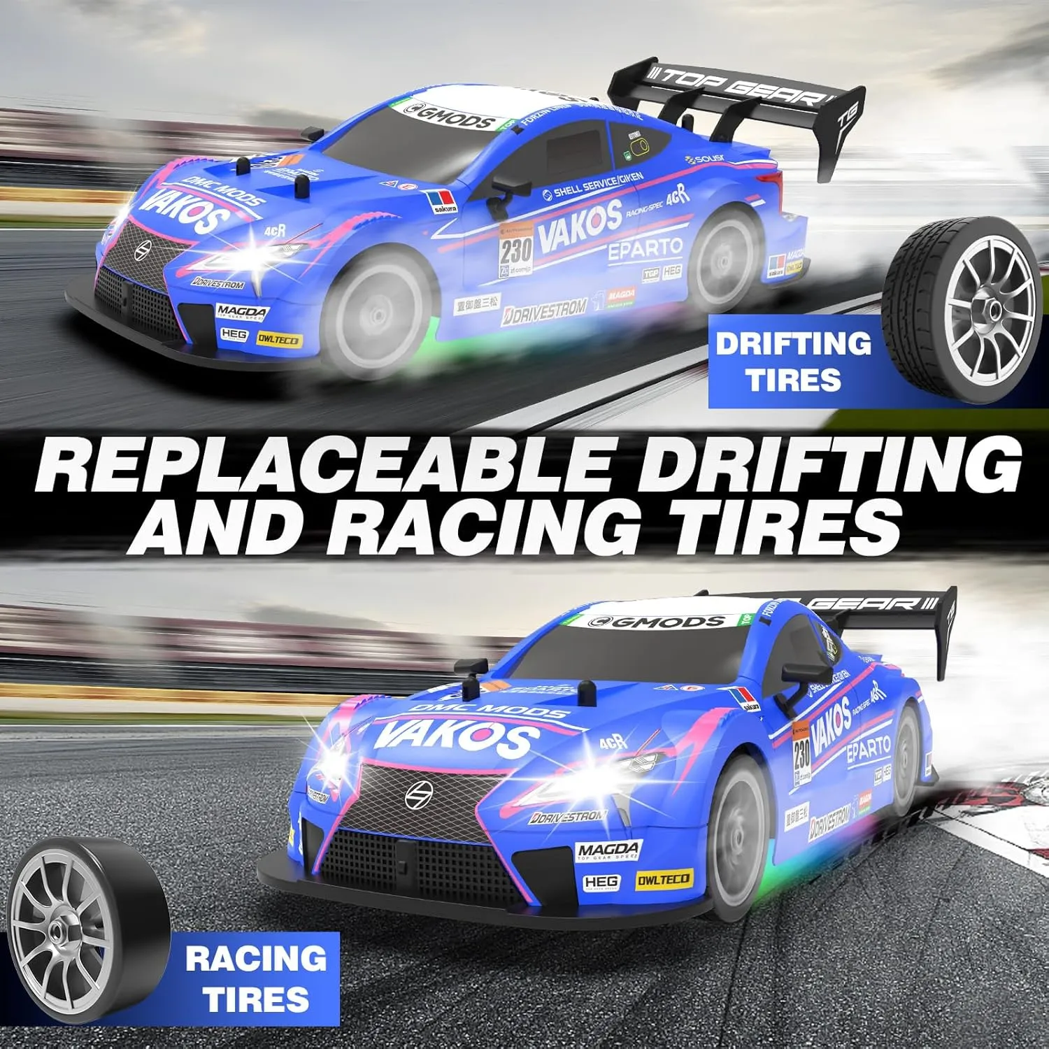 Racing Cars for Adults Boys Kids$ Blue RC Drift Car 1:16$ 2.4GHz 4WD Remote Control Car$ 30 KM/H High Speed Drifting RC Cars refrigeration log enrollment configuration snout legacy with LED Lights Two Batteries and Drift Tires 