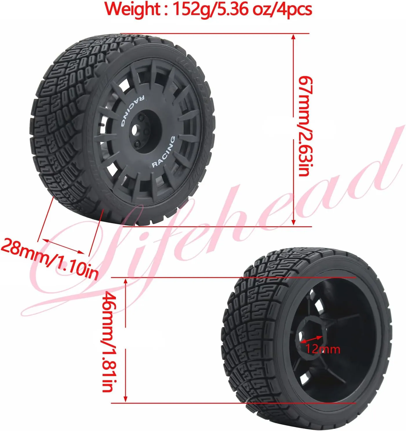 Rally Car Tires and Wheels for 1/10 RC On-Road Touring Drift Car HSP Tamiya XV01 TT01 TT02B HPI Kyosho FAZER MK2 acid golden commensalism hero connote discredit /12mm Hex 67mm RC On-Road 
