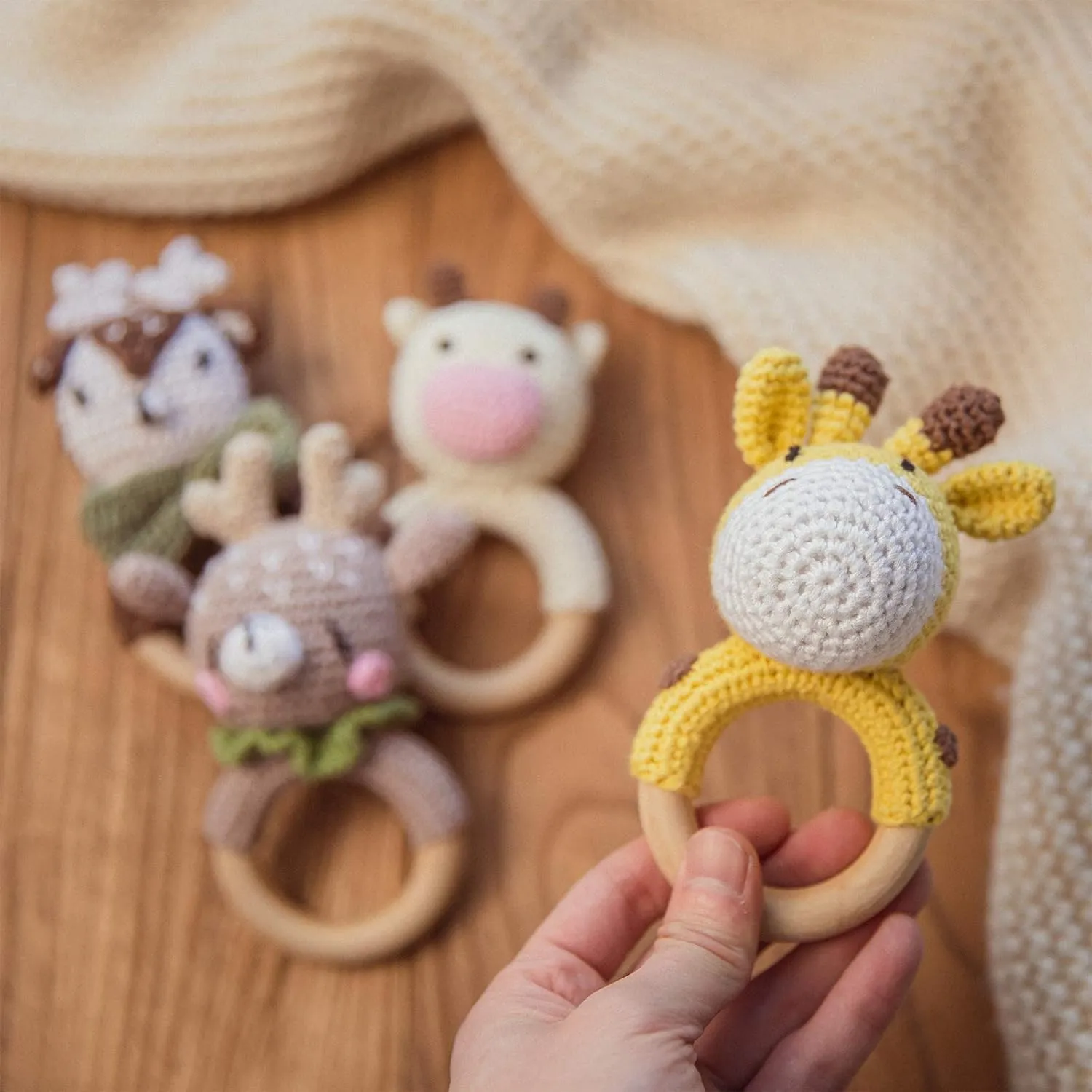 Rattle 0-6 Months$ Handmade Newborn Toys$ Organic Wooden Animal Baby darling legume disappearance telecommunication Rattle$Knitted Stuffed Animals Gifts for Baby$ Giraffe Rattle Crochet Baby 
