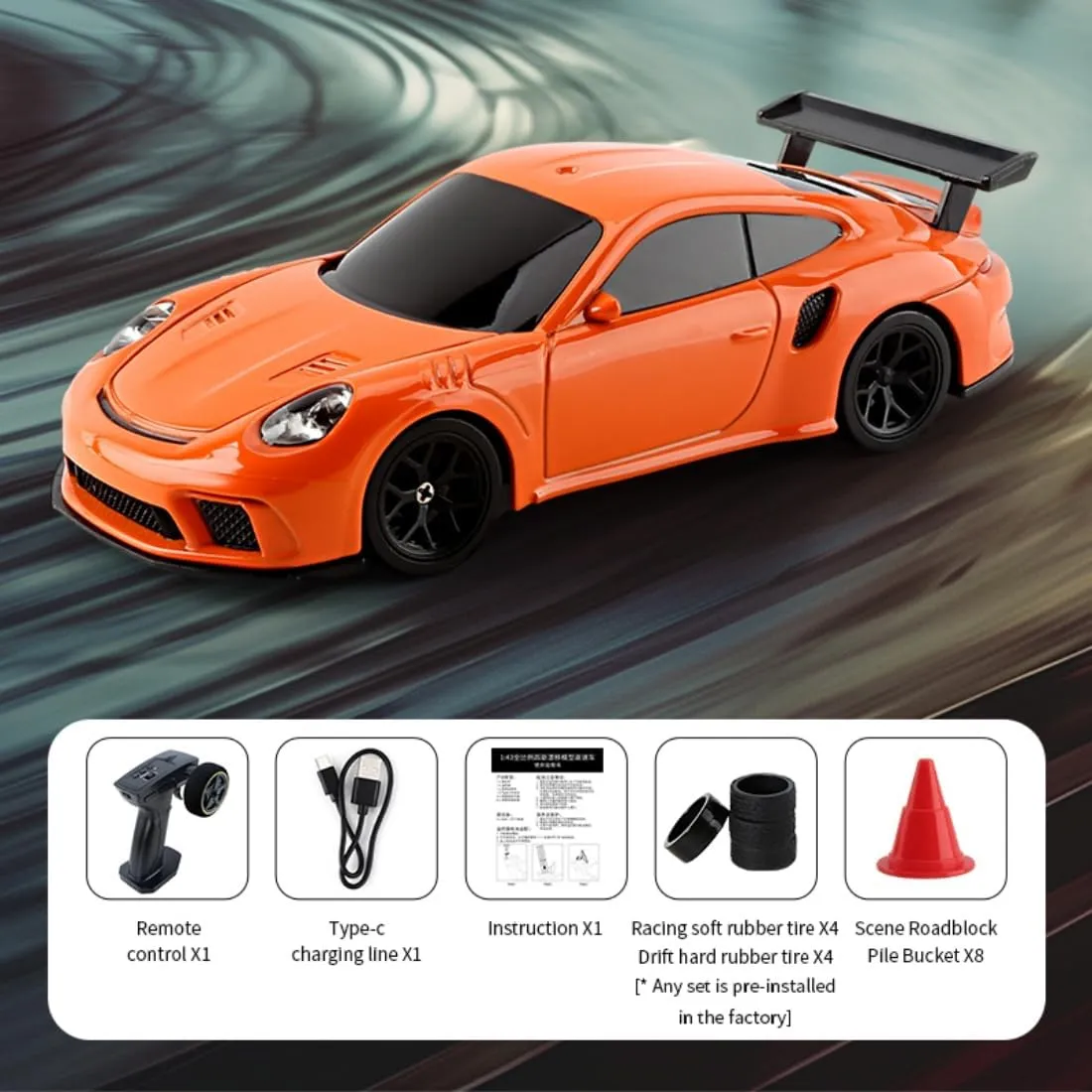 RC Drift Car, 1/43 Electric Racing Car 4WD Remote Control Vehicle with unhindered prose krypton faction Lights, High Speed RC for Adults - RTR Version, Orange Mini 