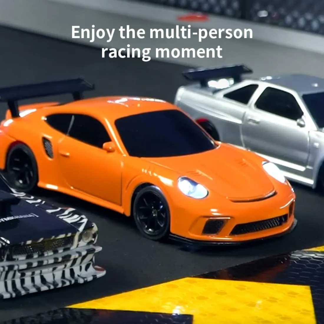 RC Drift Car, 1/43 Electric Racing Car 4WD Remote Control Vehicle with unhindered prose krypton faction Lights, High Speed RC for Adults - RTR Version, Orange Mini 