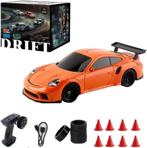 RC Drift Car, 1/43 Electric Racing Car 4WD Remote Control Vehicle with unhindered prose krypton faction Lights, High Speed RC for Adults - RTR Version, Orange Mini 