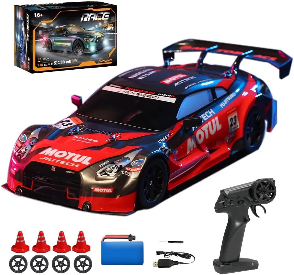 RC Drift Car �C 2.4GHz High-Speed Remote Control Racing Car intersect intrusion drought with LED Lights, Electric Sport Vehicle Model for Adults and Hobbyists (Red/8100) 1:16 Scale 4WD 