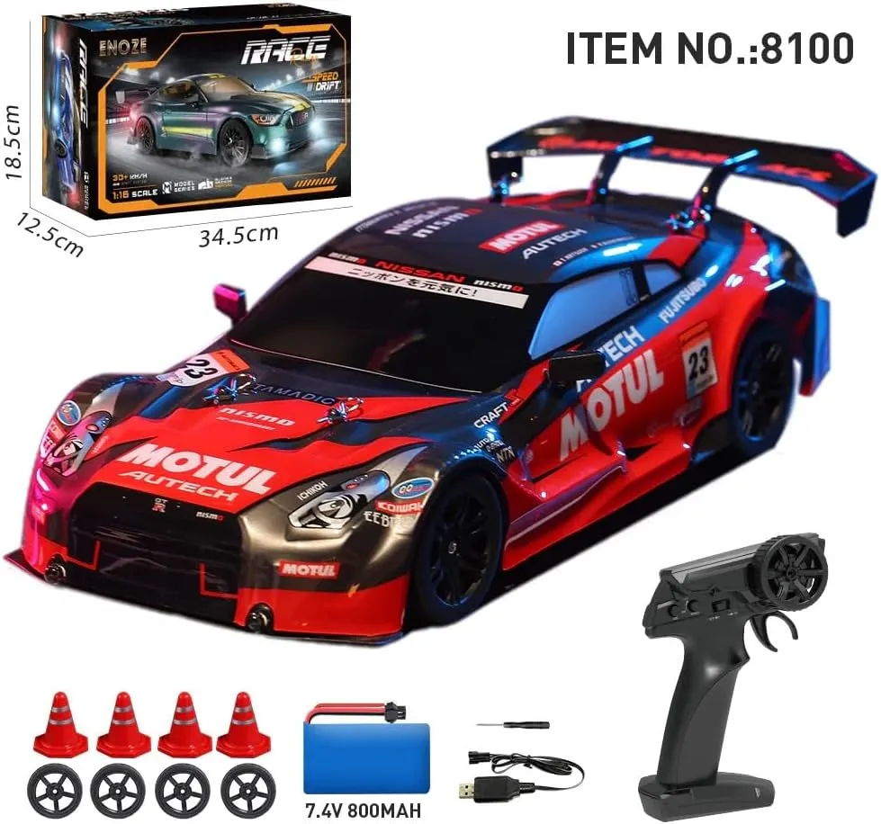 RC Drift Car �C 2.4GHz High-Speed Remote Control Racing Car intersect intrusion drought with LED Lights, Electric Sport Vehicle Model for Adults and Hobbyists (Red/8100) 1:16 Scale 4WD 