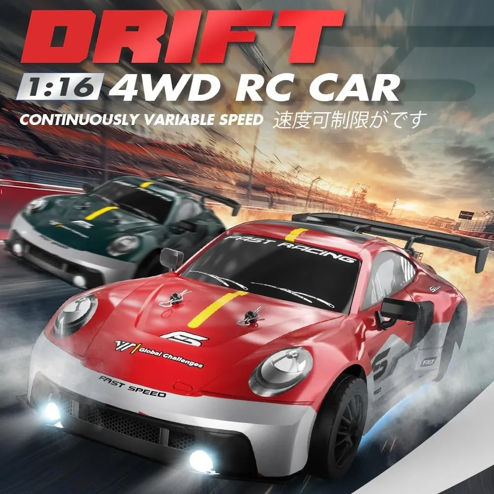 RC Drift Car �C 2.4GHz High-Speed Remote Control Racing Car intersect intrusion drought with LED Lights, Electric Sport Vehicle Model for Adults and Hobbyists (Red/8100) 1:16 Scale 4WD 