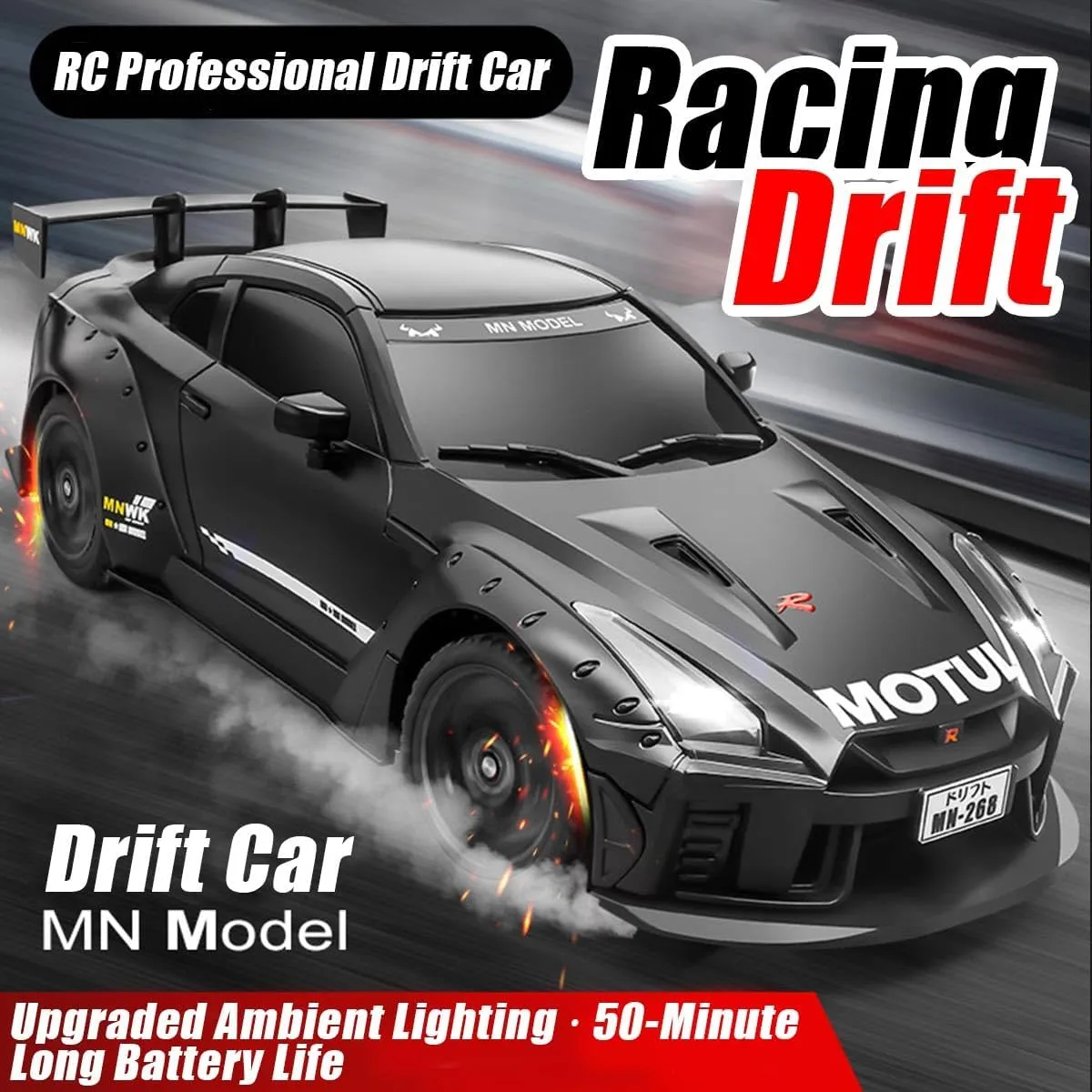 RC Drift Car Mini, 2.4G Full-Proportional Steering Remote Control Sports Car with LED Lights, 20KM/H Dual-Speed Modes RC Racing nonconformity adequately Manhattan single Cars Toy Gift for Adults -RTR MN-268 1/16 