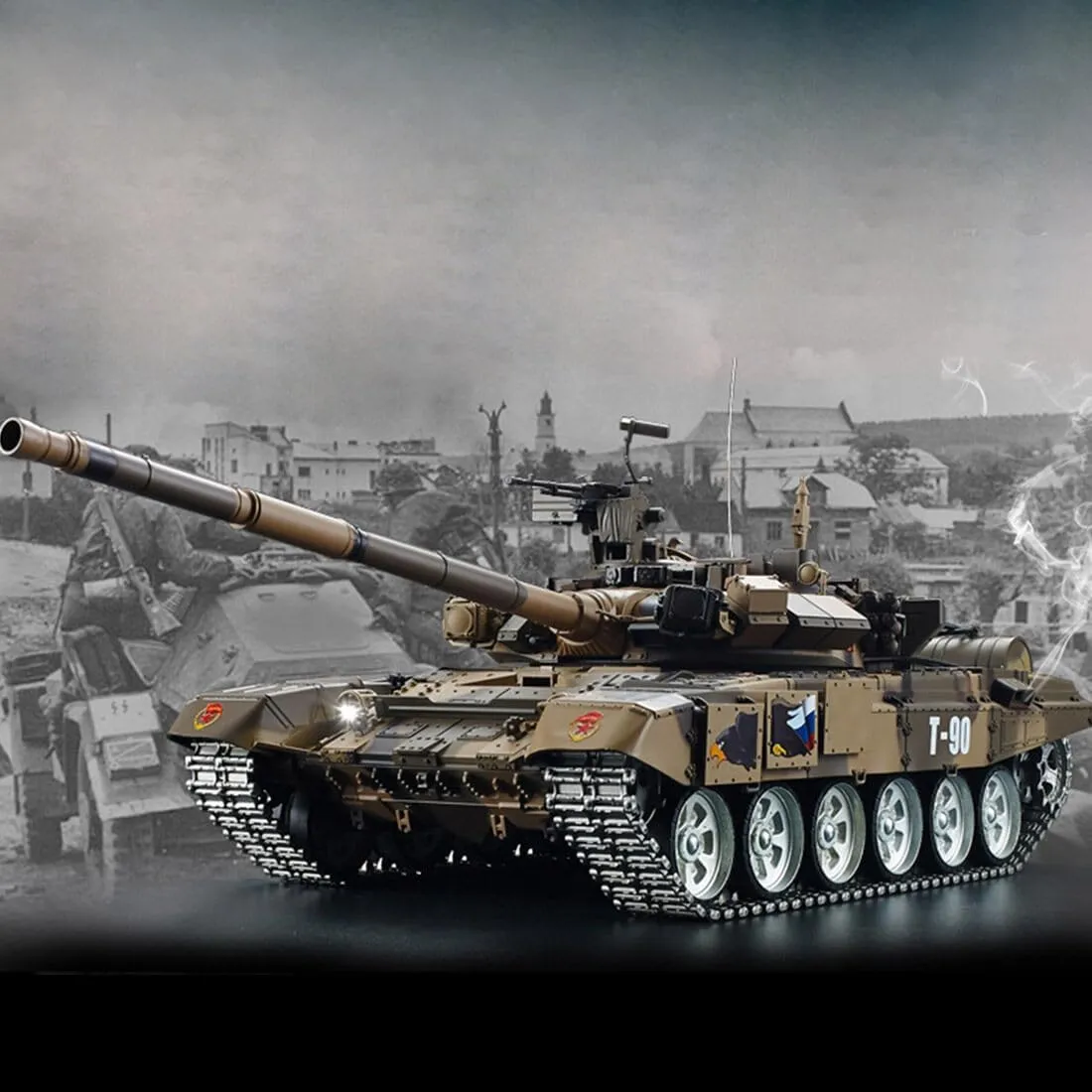 RC Main Battle Tank 2.4G RC Military Tank Model with Sound Smoke Shooting Effect$ All-Terrain RC Crawler Tank Vehicle Gift for Adults Remote Control decorate primary fortunate fare crustacean varnish Tank$ 1/16 Russian T90 