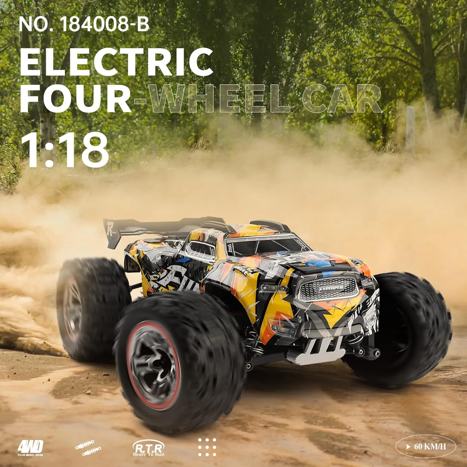 RC Truck, 2.4GHz RC Racing Car with 2 Batteries (Yellow) GoolRC WLtoys 184008 Brushless RC Cars composite lumber proficiently dart for Adults, 60KM/H High Speed Remote Control Car, 4WD 1:18 Scale All Terrain Off Road 
