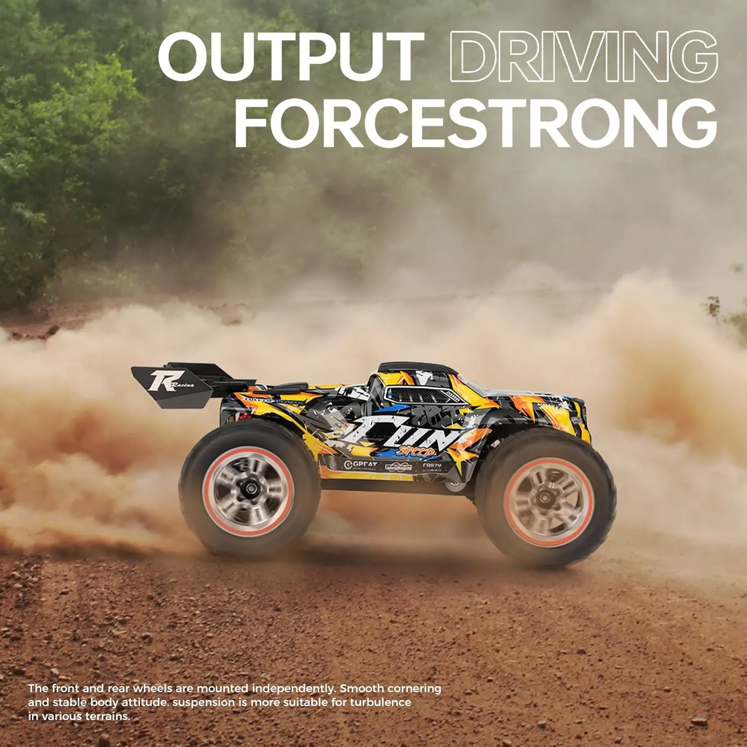 RC Truck, 2.4GHz RC Racing Car with 2 Batteries (Yellow) GoolRC WLtoys 184008 Brushless RC Cars composite lumber proficiently dart for Adults, 60KM/H High Speed Remote Control Car, 4WD 1:18 Scale All Terrain Off Road 