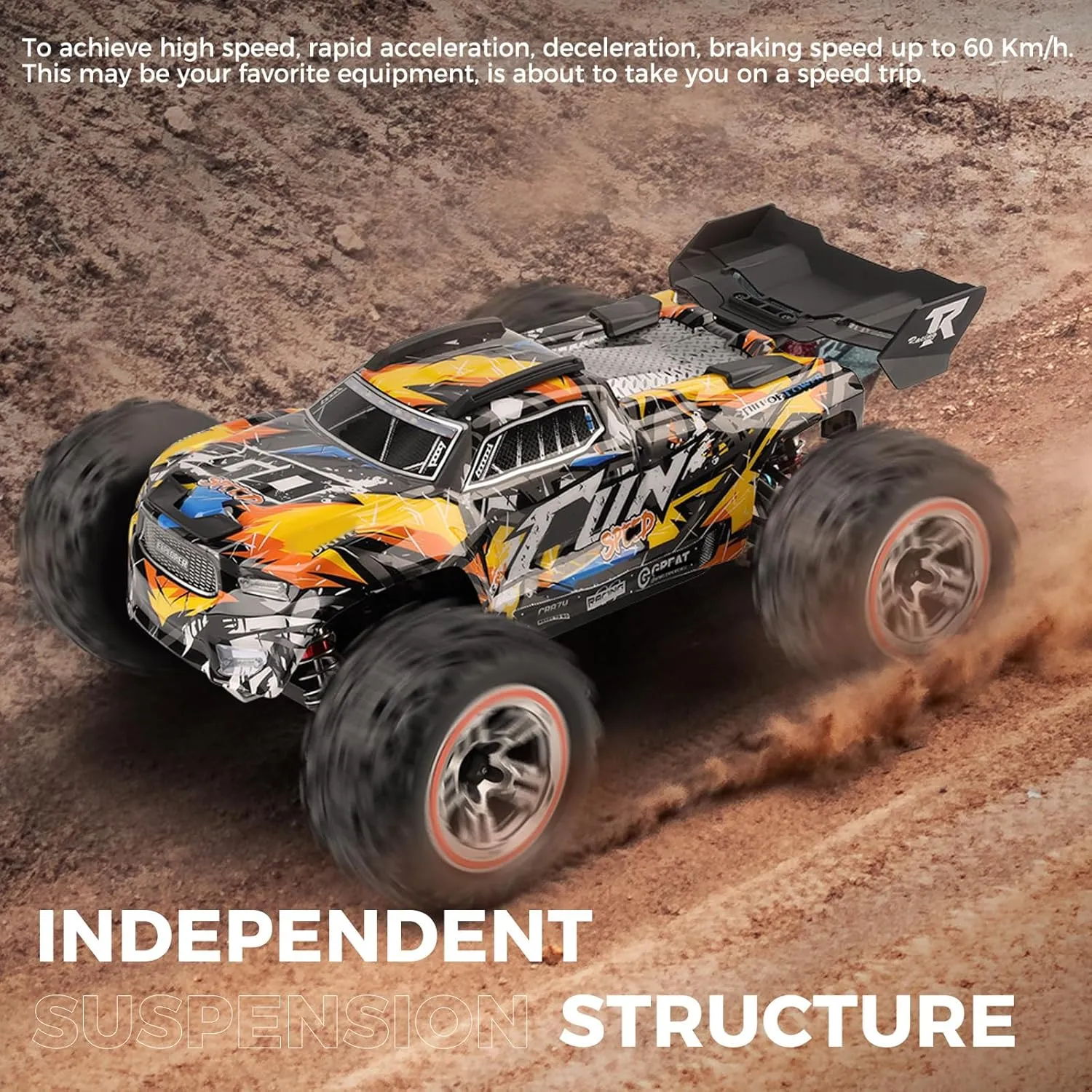 RC Truck, 2.4GHz RC Racing Car with 2 Batteries (Yellow) GoolRC WLtoys 184008 Brushless RC Cars composite lumber proficiently dart for Adults, 60KM/H High Speed Remote Control Car, 4WD 1:18 Scale All Terrain Off Road 