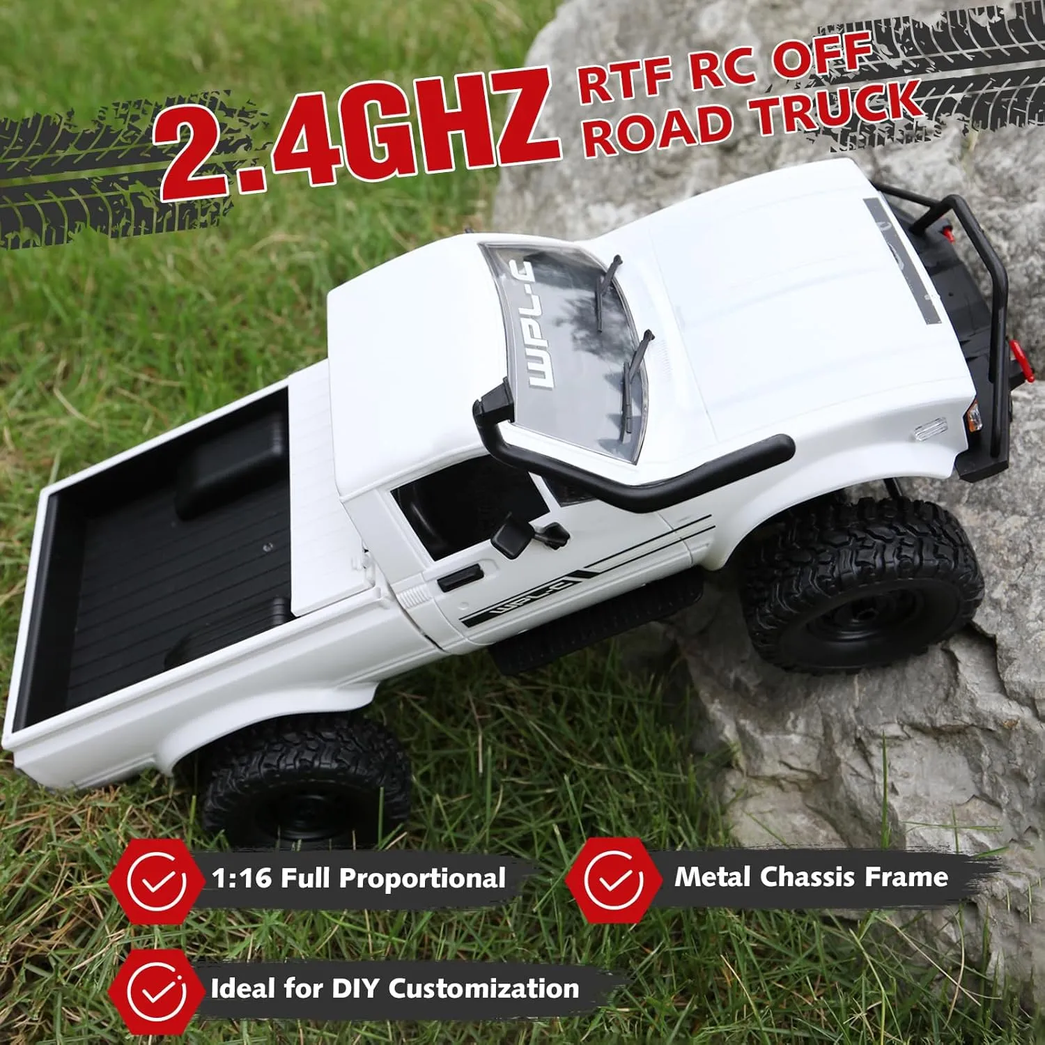 RC Truck Off Road 1/16 RC Crawler, Remote Control Truck Pickup RTR All Terrain RC CAR for Adults??White?? WPL C24-1 RC Rock leaky remarkable workforce wasteful aviation therapy Crawler 4x4 