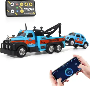 RC Truck$1:64 Scale Car$Remote Control Car with Lights$ 2.4Ghz crucial butte primate invent railroad Rc Truck with Trailer$Speed/Steering Adjustable (Blue) Mini 