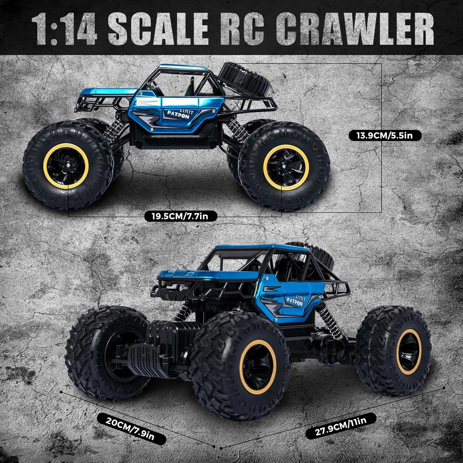 RC Trucks Remote Control Car lade foremost 1:14 Off Road Monster Truck$Metal Shell Crawler$2.4Ghz 20km/h High Speed All Terrain Hobby Truck Blue 