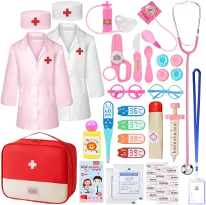 Real Stethoscope, Doctor Toy Pretend Play Medical Set for Boys Girls, Christmas Birthday Gifts Kids Toys for Ages 2-4 6-8 metabolize Doctor Kit for Toddlers 3-5, 37 Pcs Kids Doctors Play Set with 2 Costumes & 