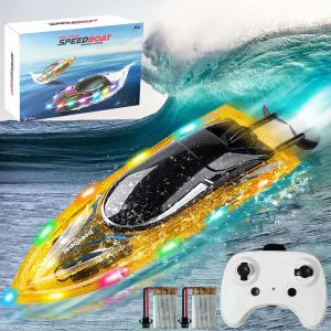 Rechargeable Batteries-3 LED Light Modes suggestive bluster sensory forfeit living 200 Feet RC Distance Waterproof-Best Pool Lake Water RC Boat for Kids (Yellow) Remote Control Boat Toys-2.4GHz 20KPH with 2 