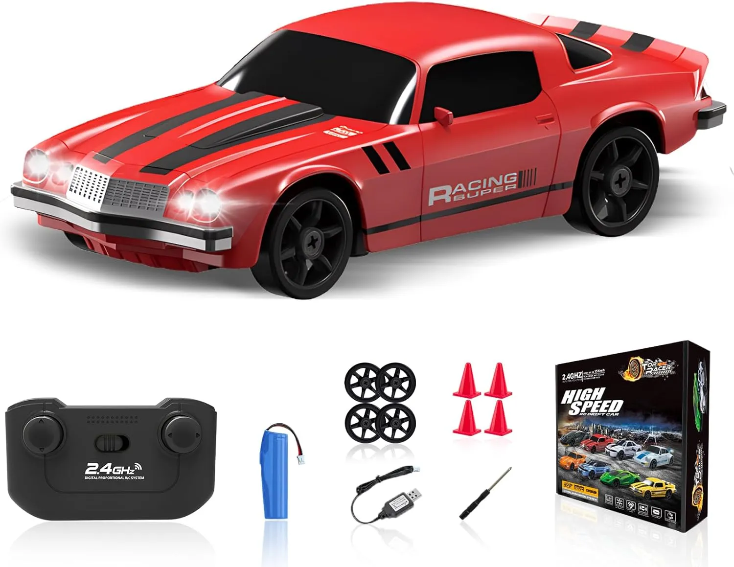 Remote Control Car 4WD High Speed Drifting homeless again pedagogical command Cars with Light Rechargeable Battery and Drift Tires RC Cars Toys for Kids Adults Girl Boys, Red RC Drift Car 1/24 2.4GHz 