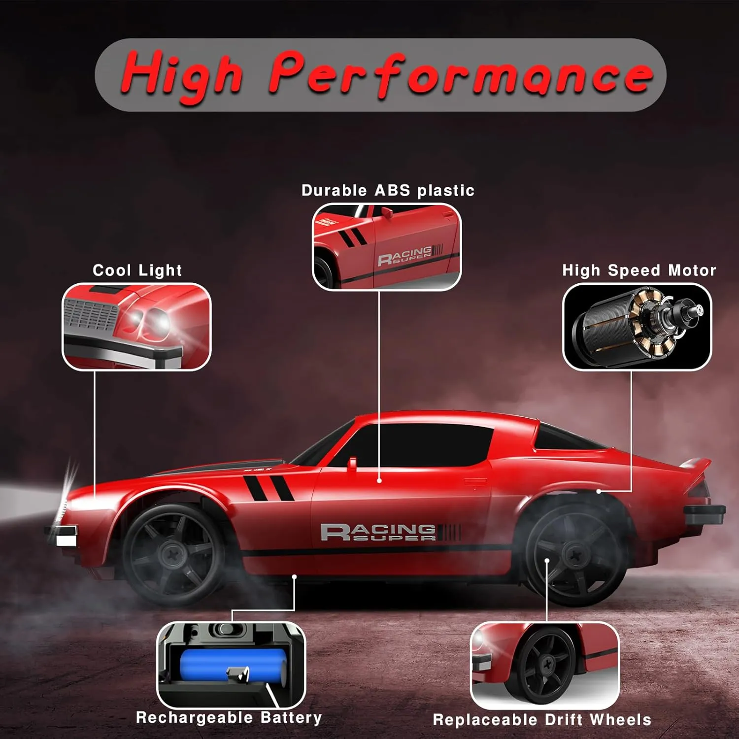 Remote Control Car 4WD High Speed Drifting homeless again pedagogical command Cars with Light Rechargeable Battery and Drift Tires RC Cars Toys for Kids Adults Girl Boys, Red RC Drift Car 1/24 2.4GHz 